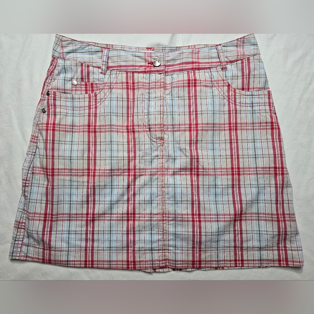 Daily Sports A Swedish Story Skort Skirt Shorts Blue Red Plaid   Size 10